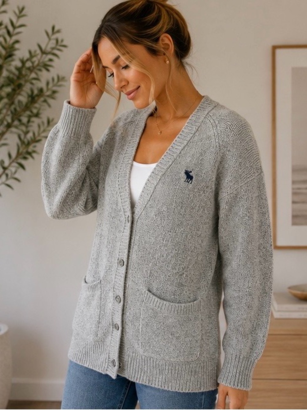 Vintage Abercrombie & Fitch Long Cardigan – Gray | Size L - Picture 2 of 8